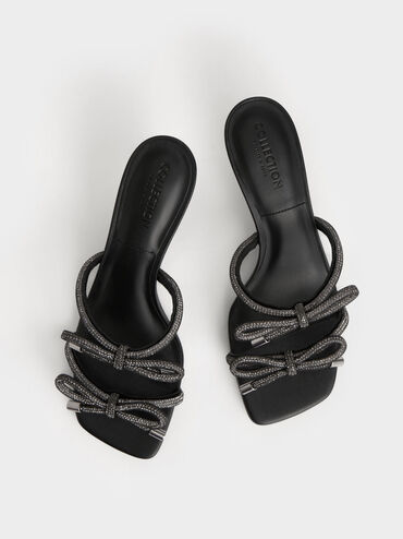 Giày sandals nữ thắt nơ Gem Embellished Bow Tie, Đen, hi-res