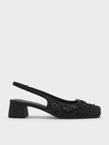 Gi&agrave;y sandals cao g&oacute;t mũi vu&ocirc;ng Sadira, Đen họa tiết, hi-res