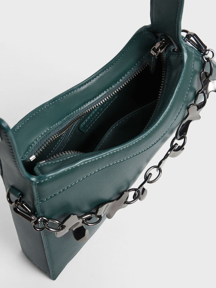 Túi đeo vai Verity Chain-Link Sculptural, Xanh lá, hi-res
