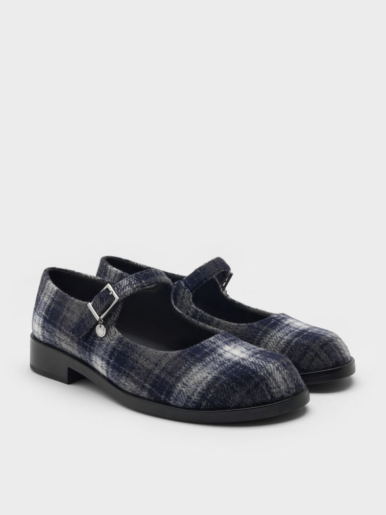Circle-Charm Buckled Mary Janes, Dark Grey, hi-res