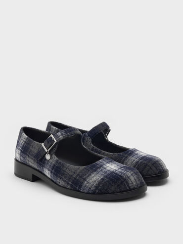 Circle-Charm Buckled Mary Janes, Dark Grey, hi-res