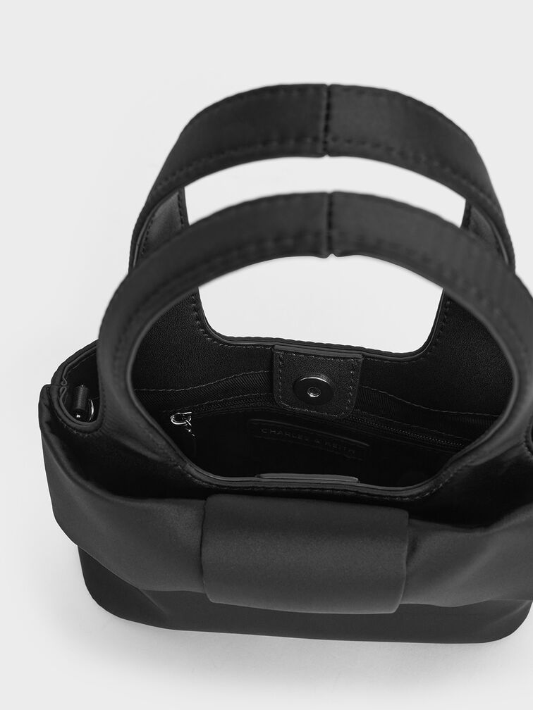 Satin Bow Bucket Bag, Noir, hi-res