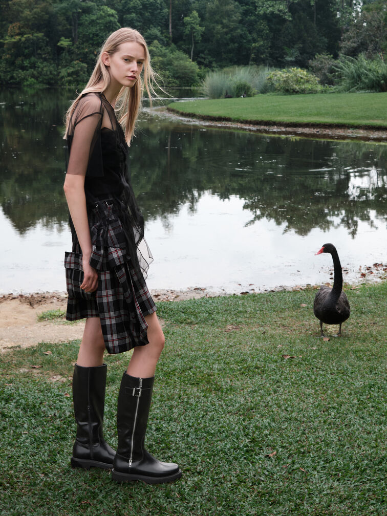 Boots cổ cao mũi tròn Lyndon, Đen, hi-res