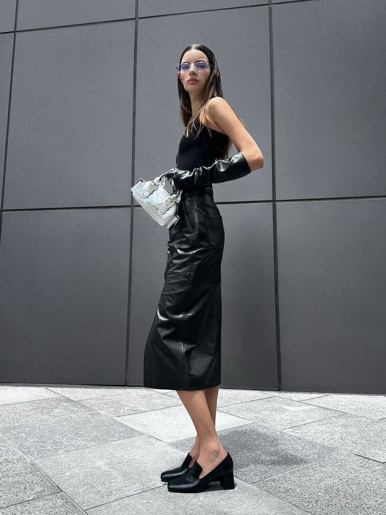 Blaise Metallic Buckle-Strap Side-Pocket Bowling Bag, Silver, hi-res