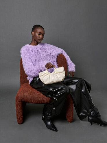 Ciara Ruched Metal Top Handle Bag, Cream, hi-res