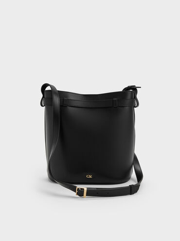 T&uacute;i đeo vai Jody Leather Belted, Đen, hi-res