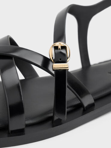Strappy Crossover Slingback Sandals, Black Boxed, hi-res