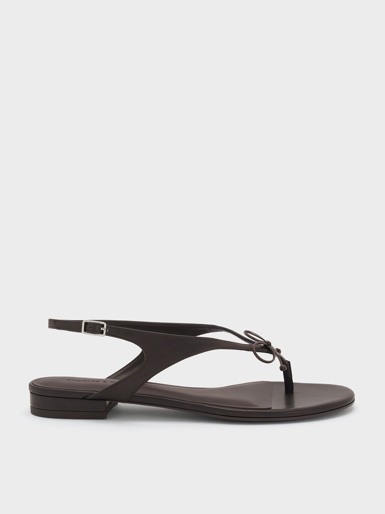 Gi&agrave;y sandals đế thấp đ&iacute;nh nơ, N&acirc;u đậm, hi-res