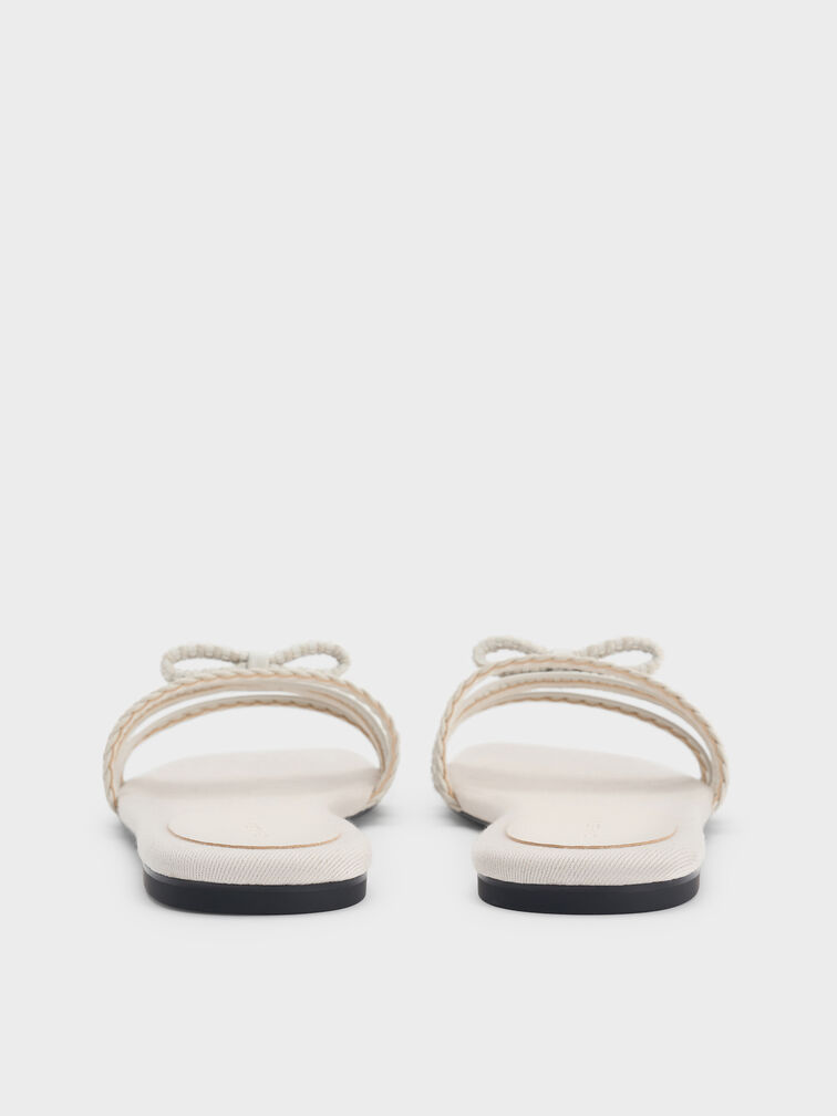 Kaleen Woven-Bow Slide Sandals, Chalk, hi-res