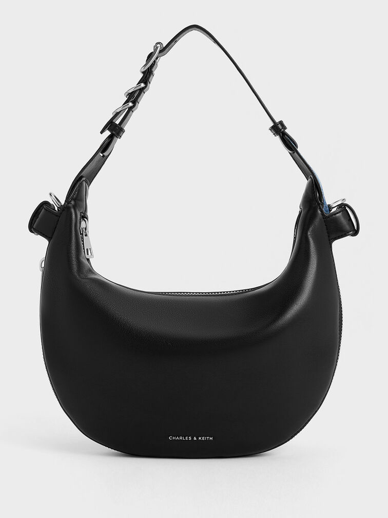 Túi đeo vai hình bán nguyệt Saskia Crescent, Noir, hi-res