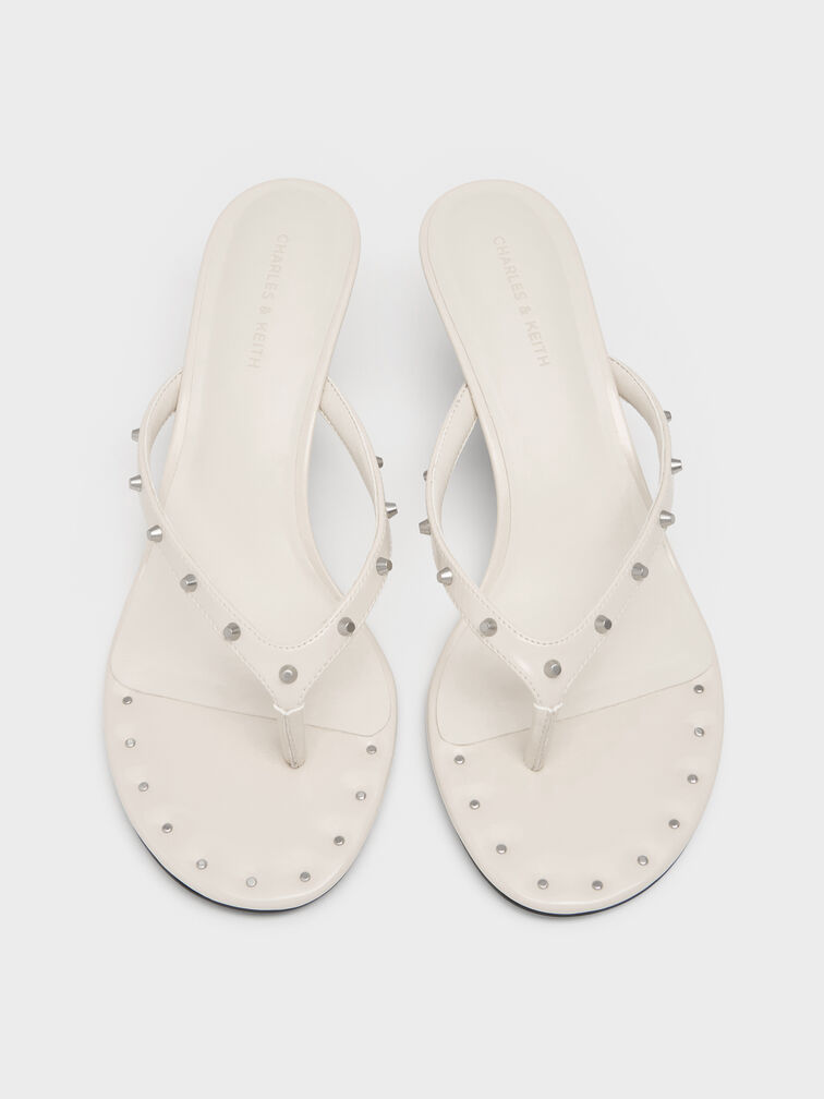Briella Studded Heeled Thong Sandals, Beige, hi-res