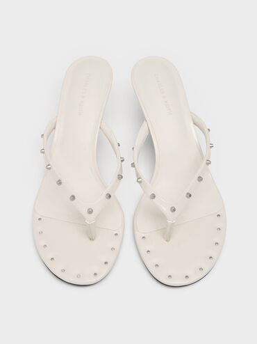 Briella Studded Heeled Thong Sandals, Beige, hi-res