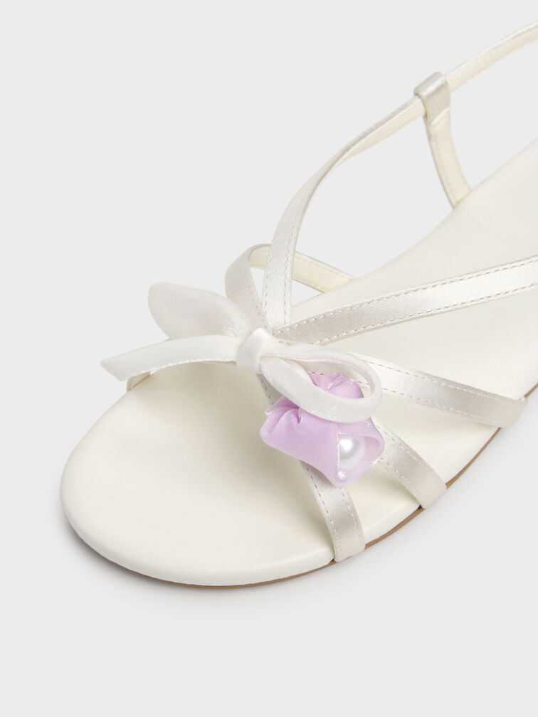 Gi&agrave;y sandals b&eacute; g&aacute;i Bow Flower-Pearl, Trắng, hi-res