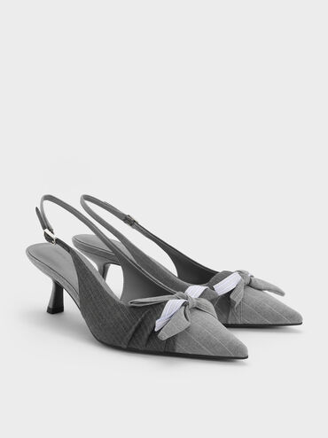 Gi&agrave;y sandals cao g&oacute;t Striped Printed-Bow, X&aacute;m, hi-res