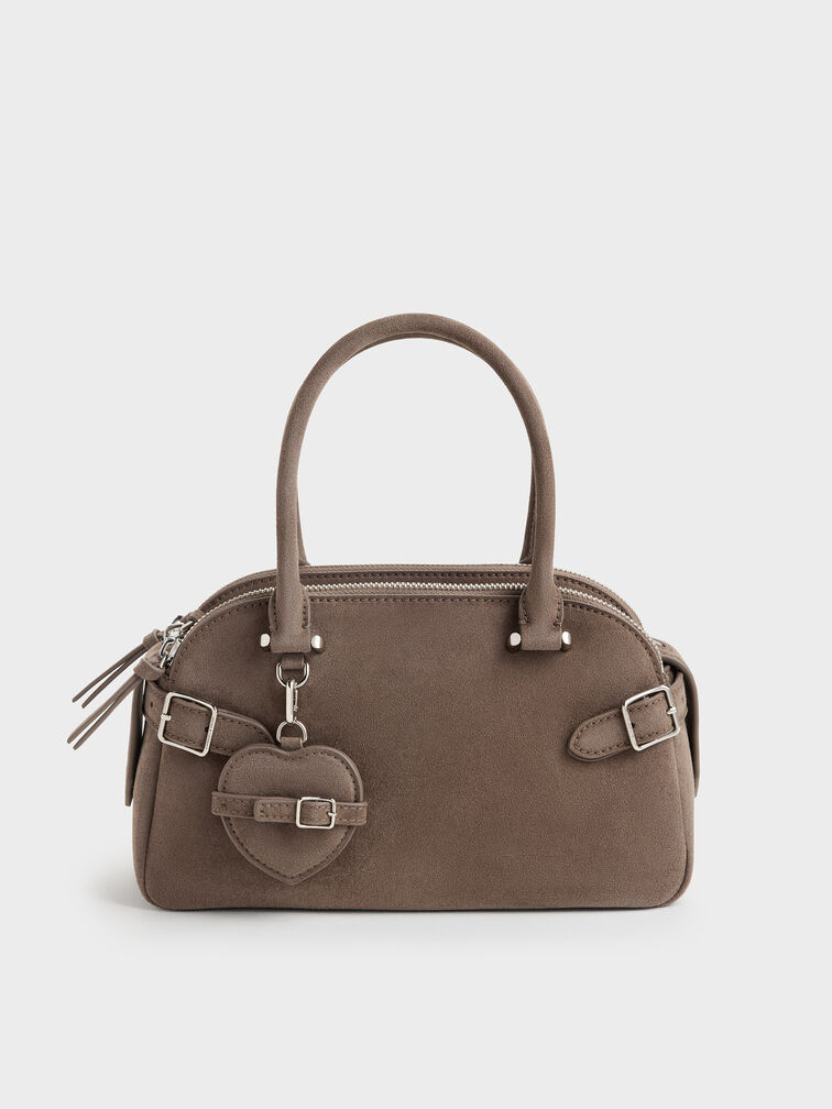 Nellie Heart-Charm Bowling Bag, Stone Grey, hi-res