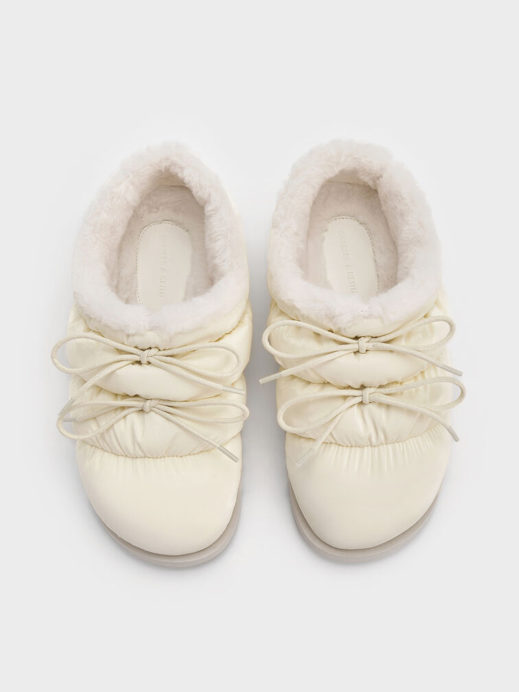 Egan Nylon Puffy Panelled Lace-Tie Mules, Chalk, hi-res