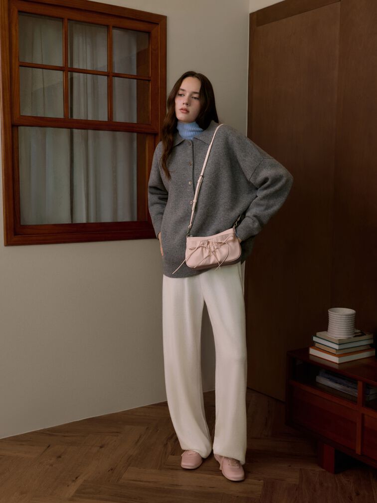 Mini Reese Ruched Bow Shoulder Bag, Cream, hi-res
