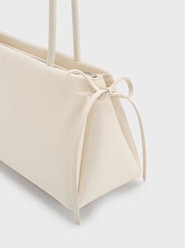 Hazel Bow Elongated Shoulder Bag, Cream, hi-res