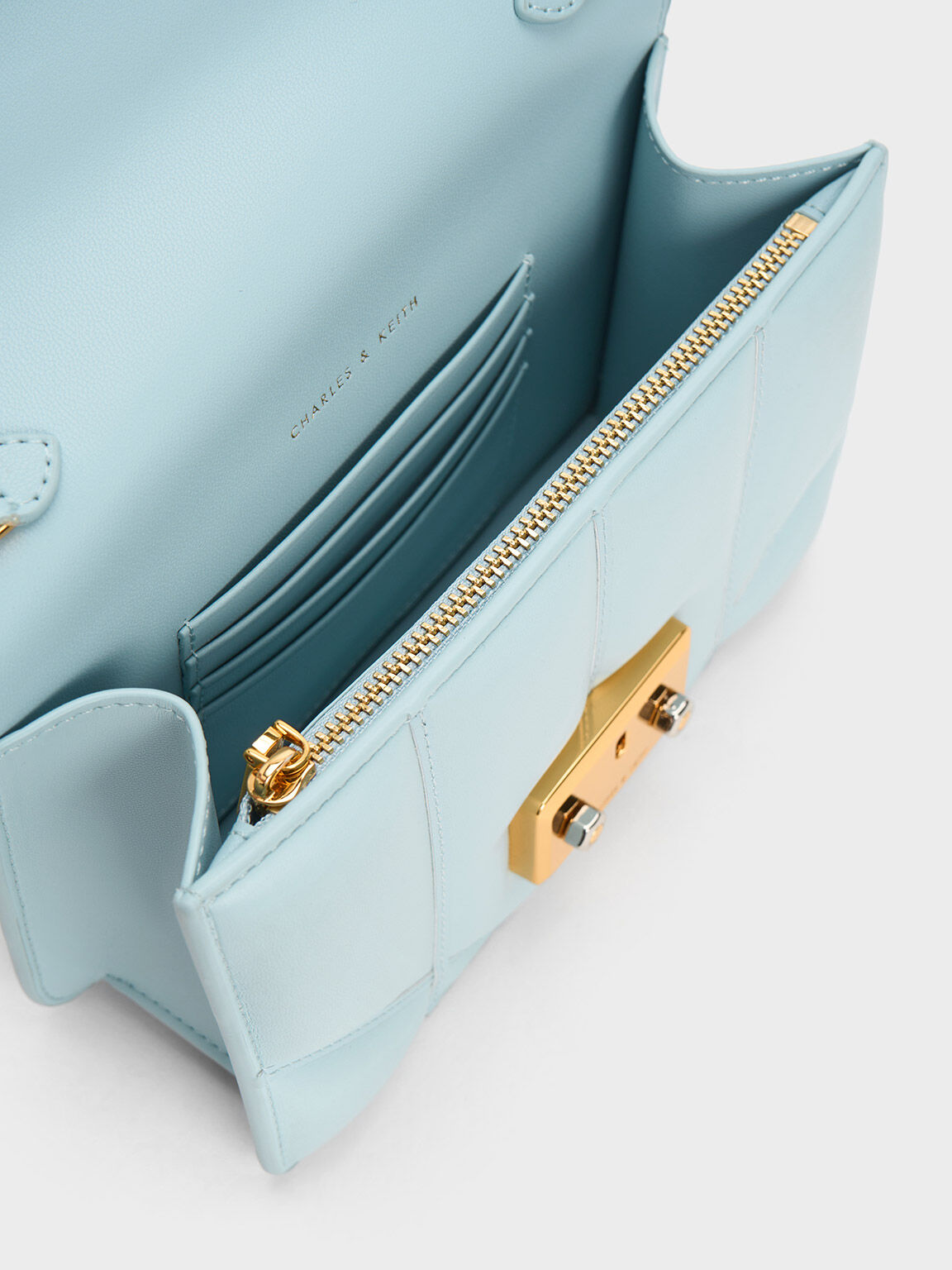 Túi đeo vai hình hộp Eudora Chevron, Xanh blue, hi-res
