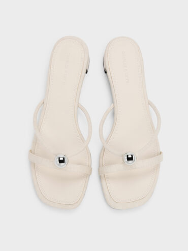 Georgie Linen Metal-Ball Heeled Mules, Chalk, hi-res