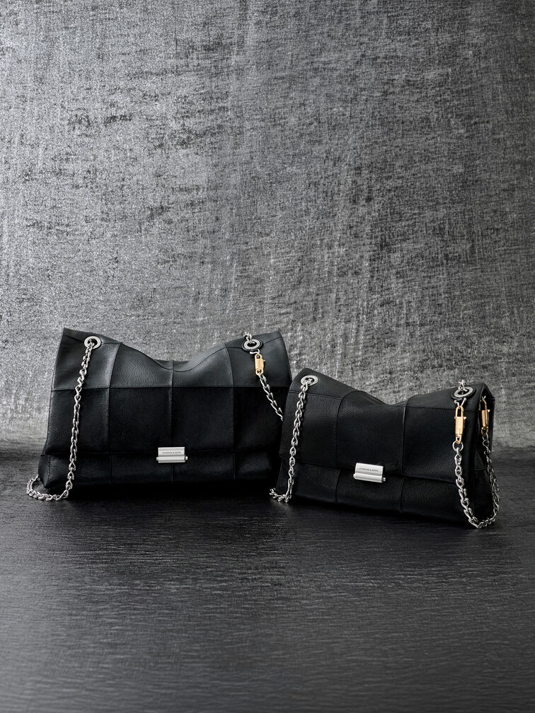 Delfina Quilted Chain-Strap Shoulder Bag, Black, hi-res