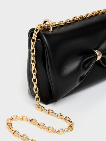 Halsey Ruched Chain Shoulder Bag, Black, hi-res