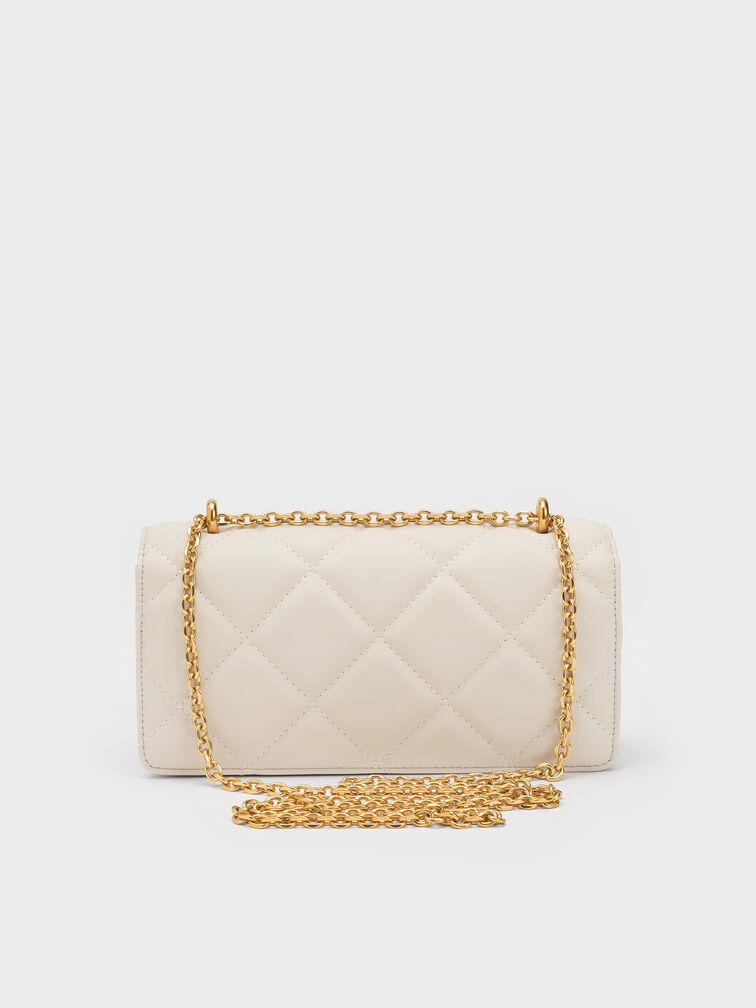 V&iacute; chữ nhật d&aacute;ng d&agrave;i Paffuto Chain Handle Quilted, Kem, hi-res