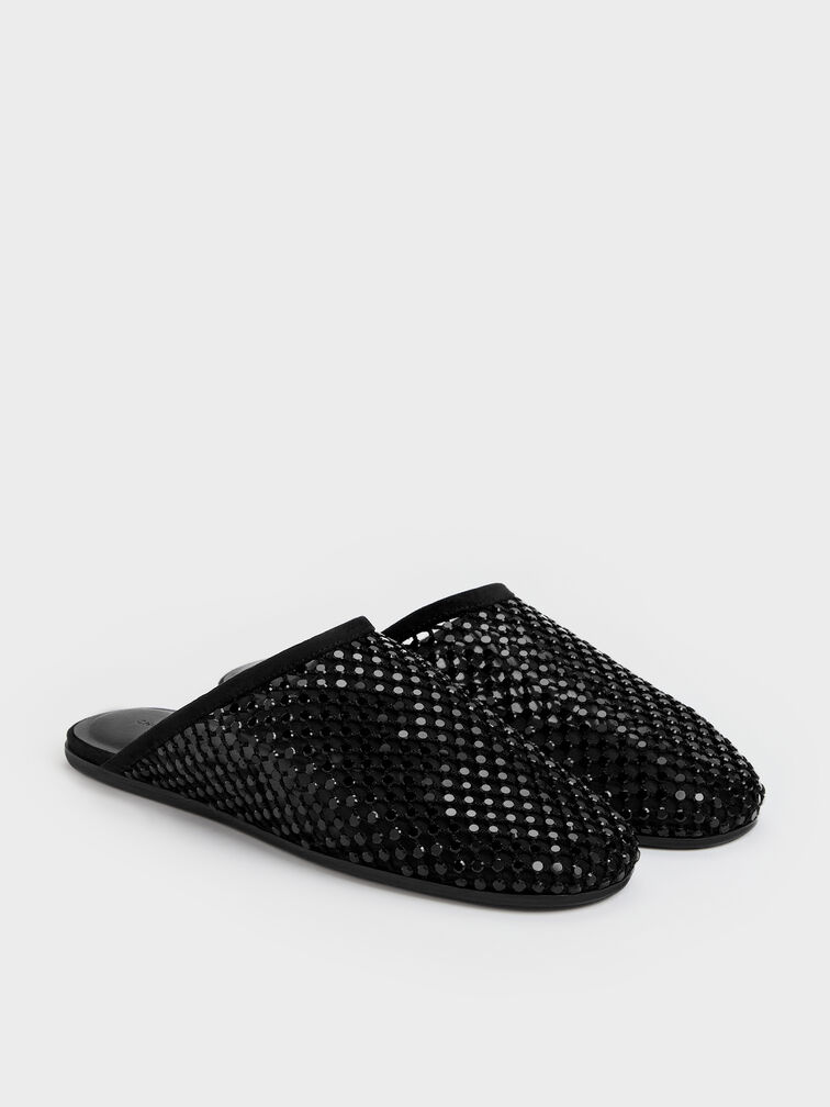 Gi&agrave;y mules đế bệt Maggie, Đen họa tiết, hi-res