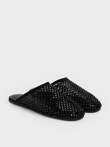 Gi&agrave;y mules đế bệt Maggie, Đen họa tiết, hi-res
