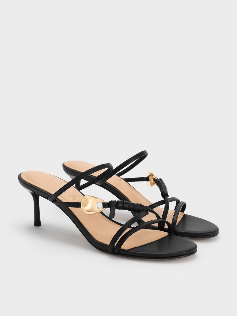 Adema Leather Strappy Heeled Mules, Black, hi-res