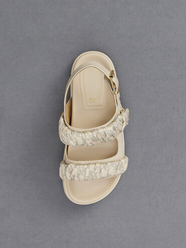 Tully Leather Ruched-Strap Sandals, Chalk, hi-res