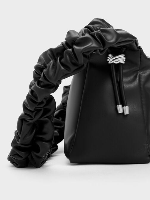 Túi đeo vai phom chữ nhật Cosette Ruched, Noir, hi-res