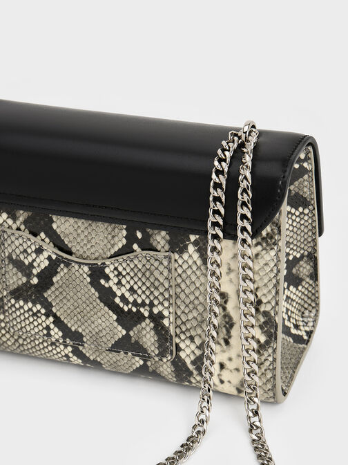 Túi đeo chéo phom chữ nhật Snake Print Chain-Strap, Nhiều màu, hi-res