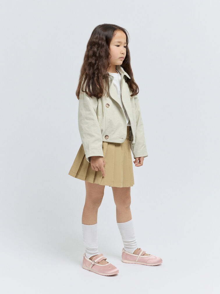 Girls' Satin Scallop-Trim Mary Jane Sneakers, Pink, hi-res
