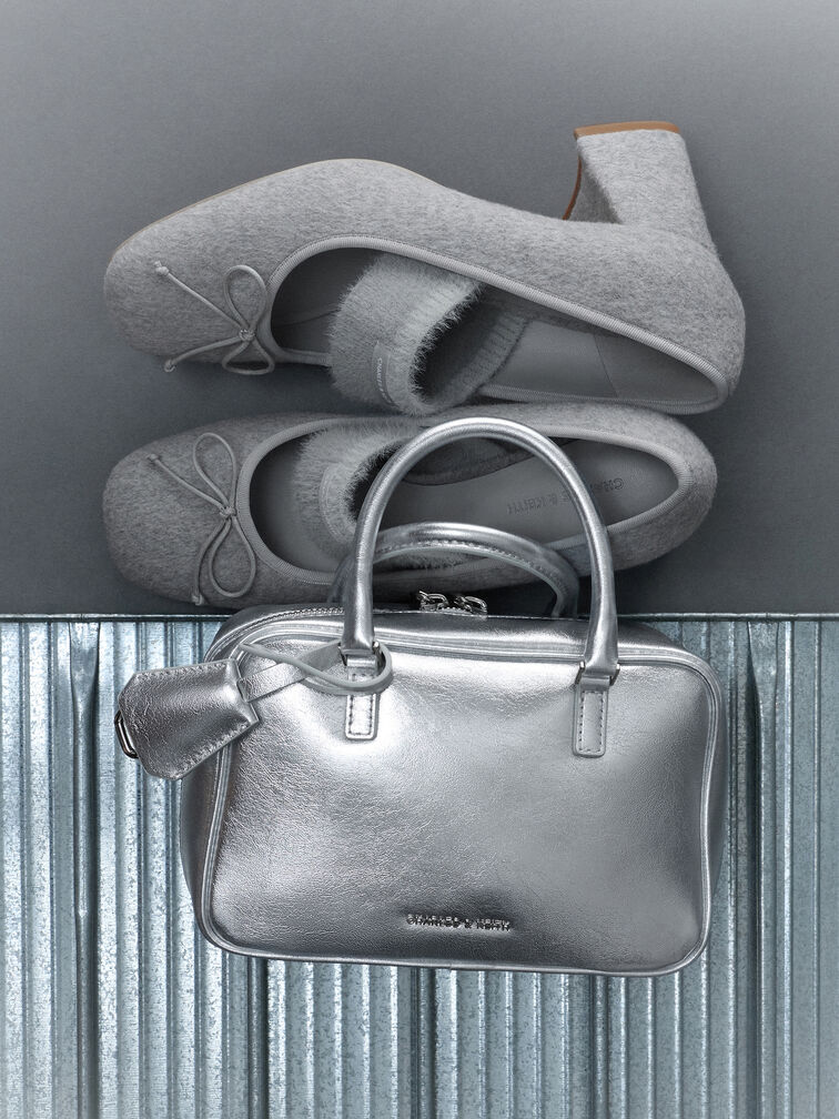 Mini Sianna Metallic Bowling Bag, Silver, hi-res