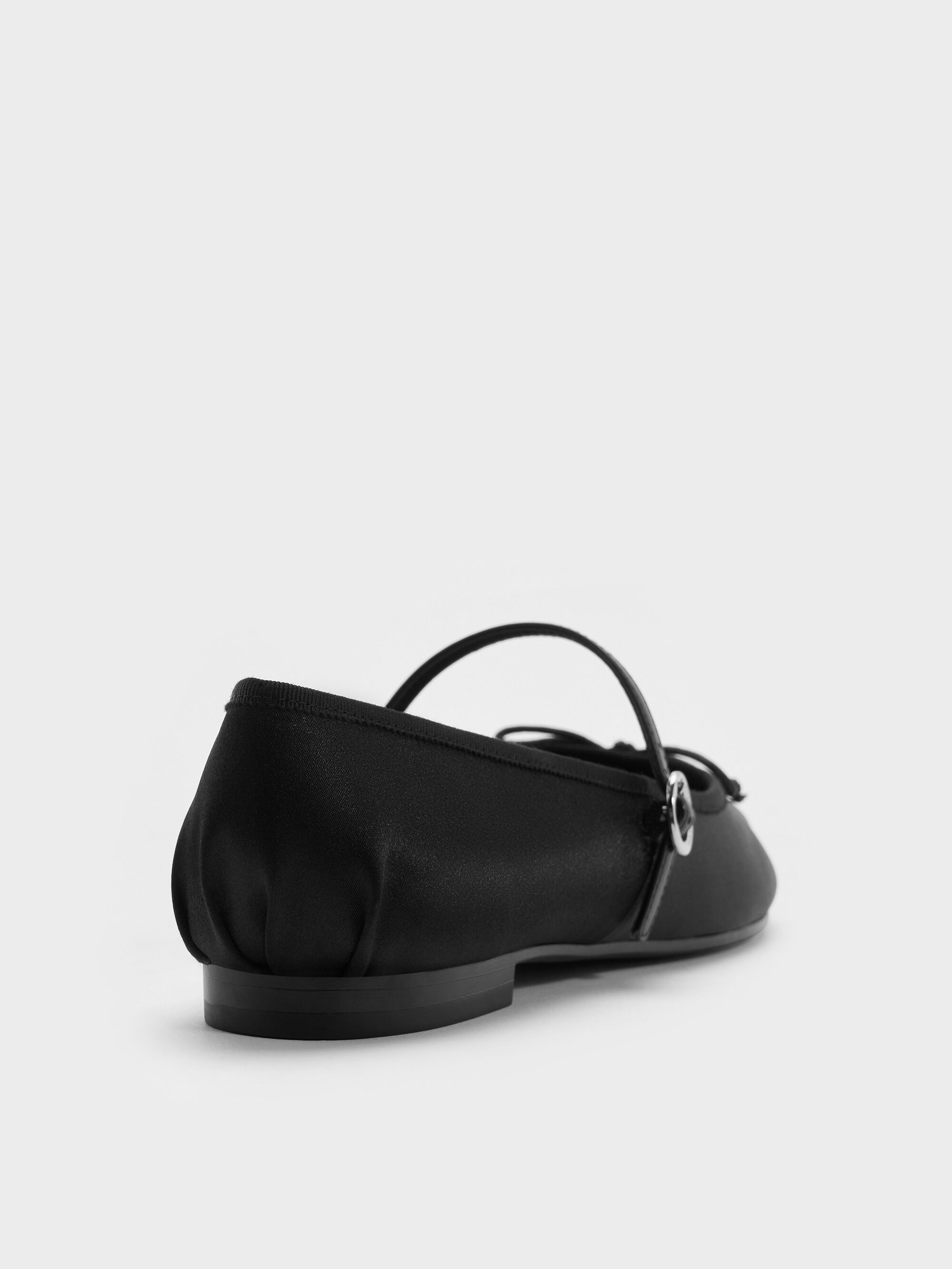 Black Emiko Satin Bow Mary Jane Flats - Black - Shoes - CHARLES