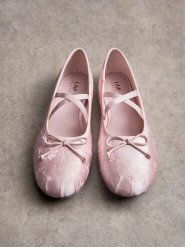 Girls' Crossover-Strap Ballet Flats, Light Pink, hi-res