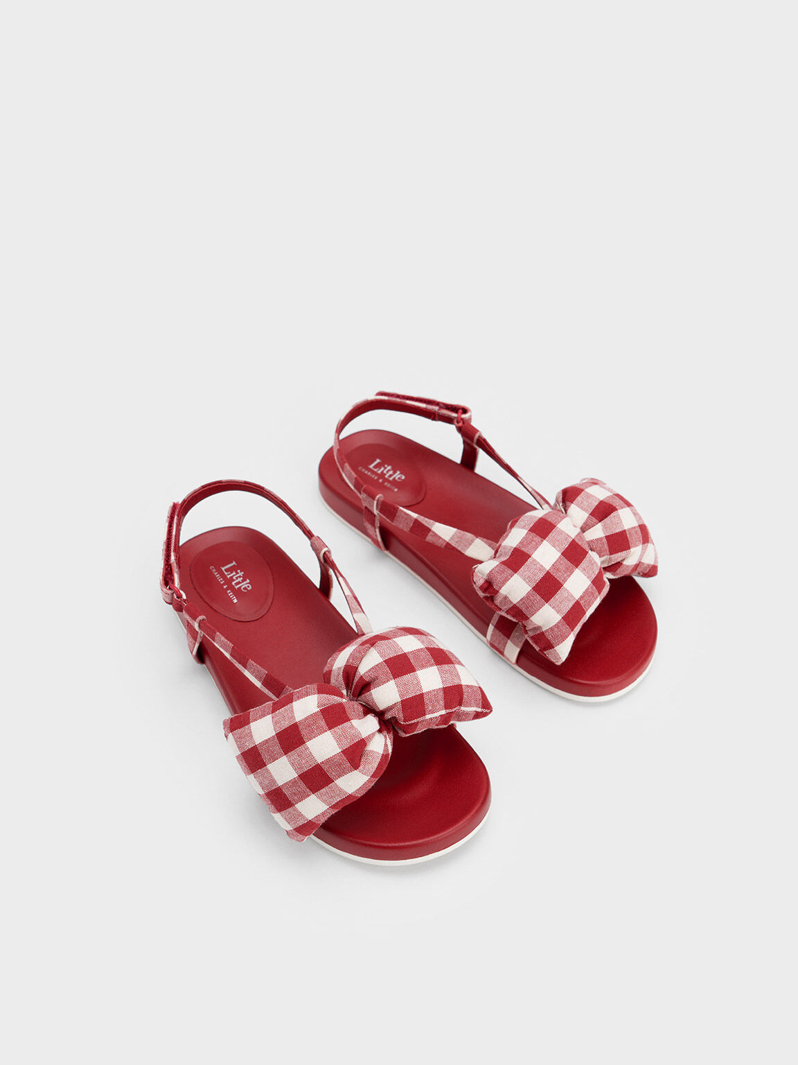 Giày sandals trẻ em Checkered Puffy Bow, Đỏ, hi-res