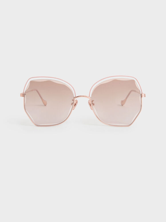 Cut-Out Wire-Frame Butterfly Sunglasses, Pink, hi-res