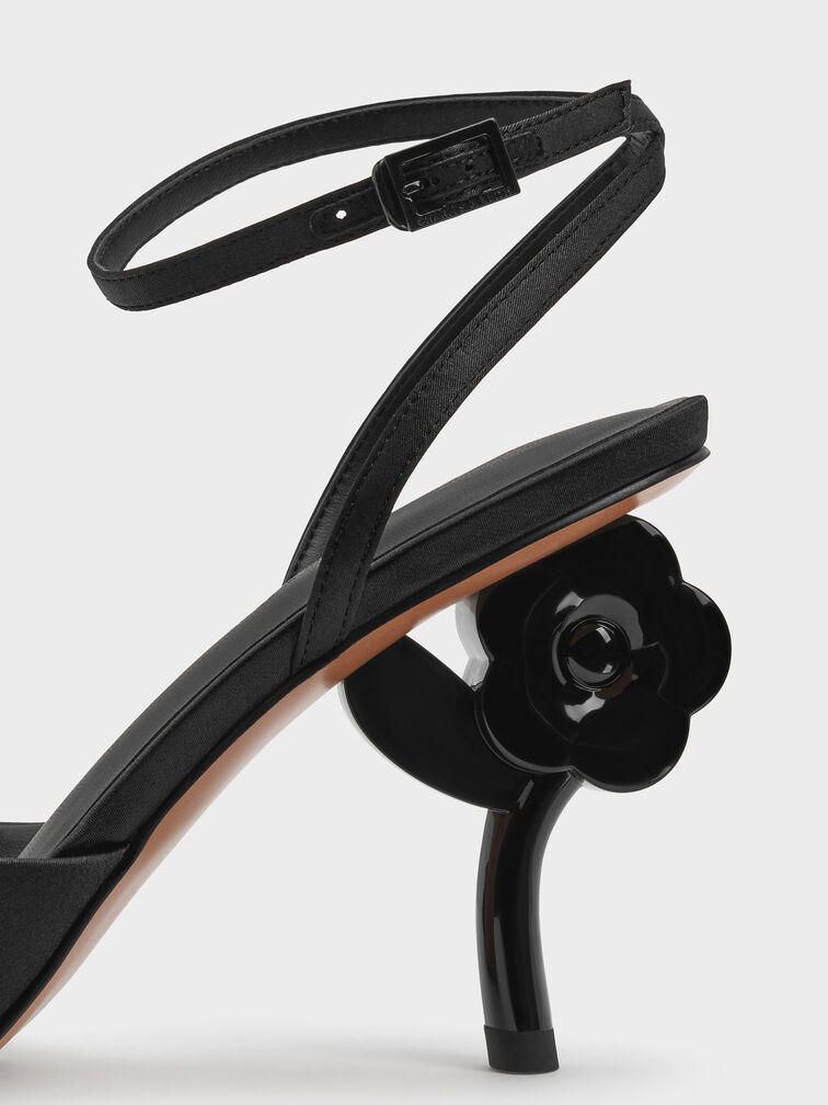 Gi&agrave;y sandals cao g&oacute;t Pointed Flower-Heel, Đen họa tiết, hi-res