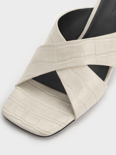 Giày mules cao gót Georgina Croc-Effect, Hoạ tiết da báo trắng, hi-res