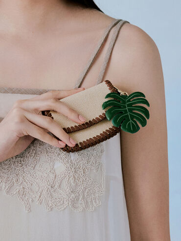 Blume Canvas Braided Chain-Handle Wallet, Taupe Canvas, hi-res