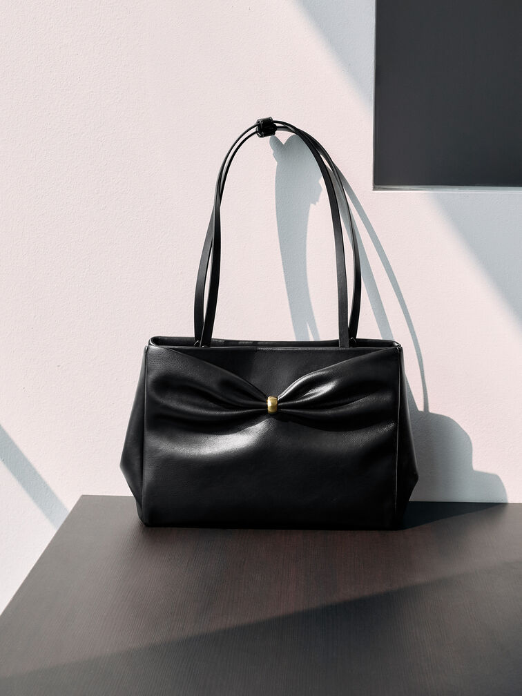 Halsey Ruched Tote Bag, Black, hi-res