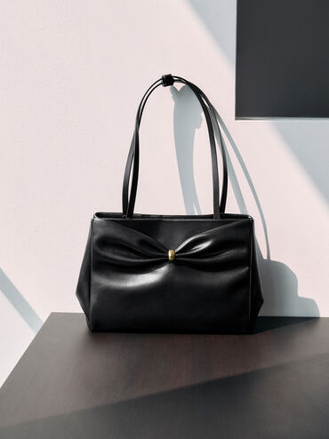 Halsey Ruched Tote Bag, Black, hi-res