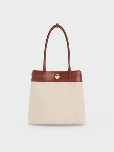 T&uacute;i tote phom chữ nhật Behn Canvas Belted, Gạch, hi-res