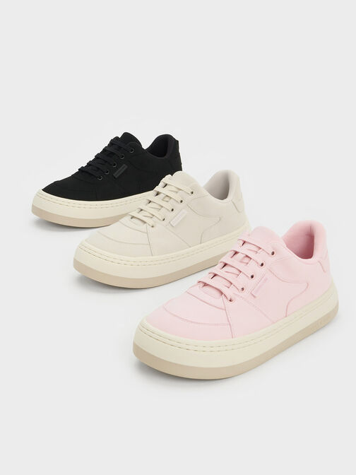 Textured Low-Top Sneakers, Pink, hi-res