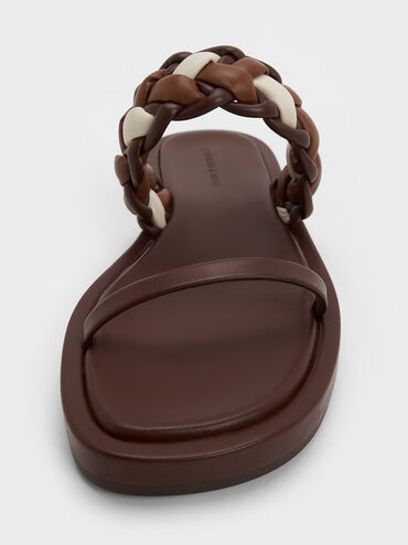 Braided-Strap Flatform Sandals, Brown, hi-res