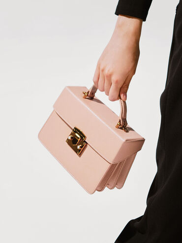 T&uacute;i x&aacute;ch h&igrave;nh hộp chữ nhật Classic Push Lock, Nude, hi-res