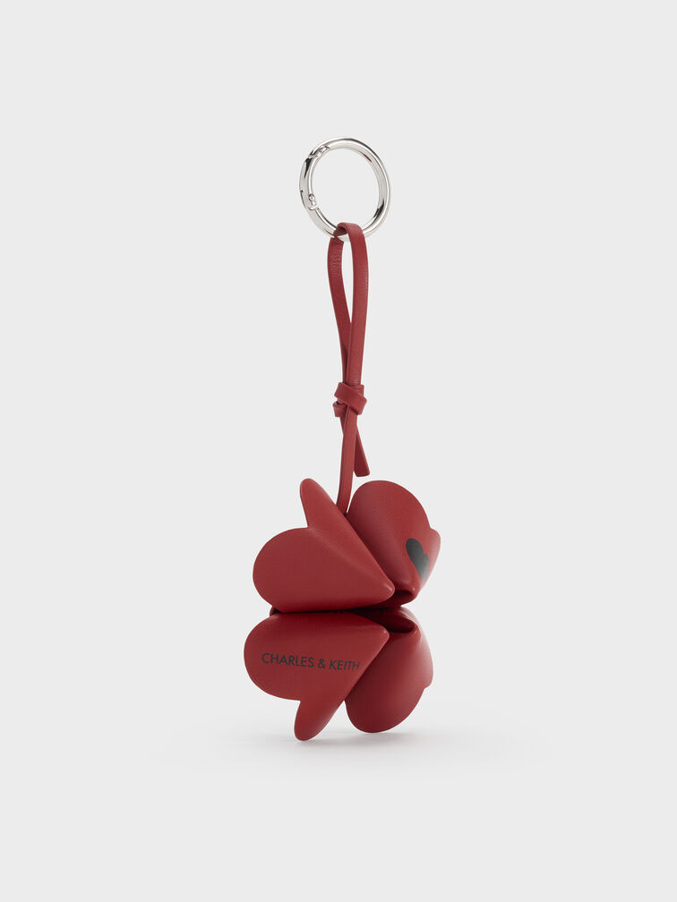 Four-Leaf Clover Heart Charm, Tomato Red, hi-res