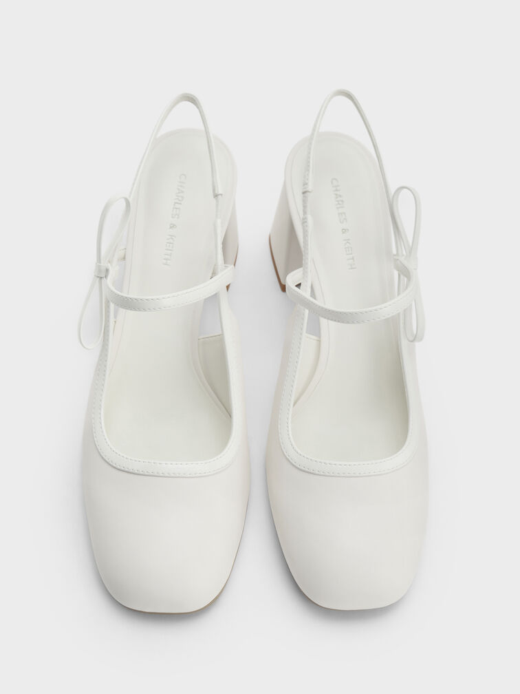 Bow Slingback Mary Jane Pumps, White, hi-res